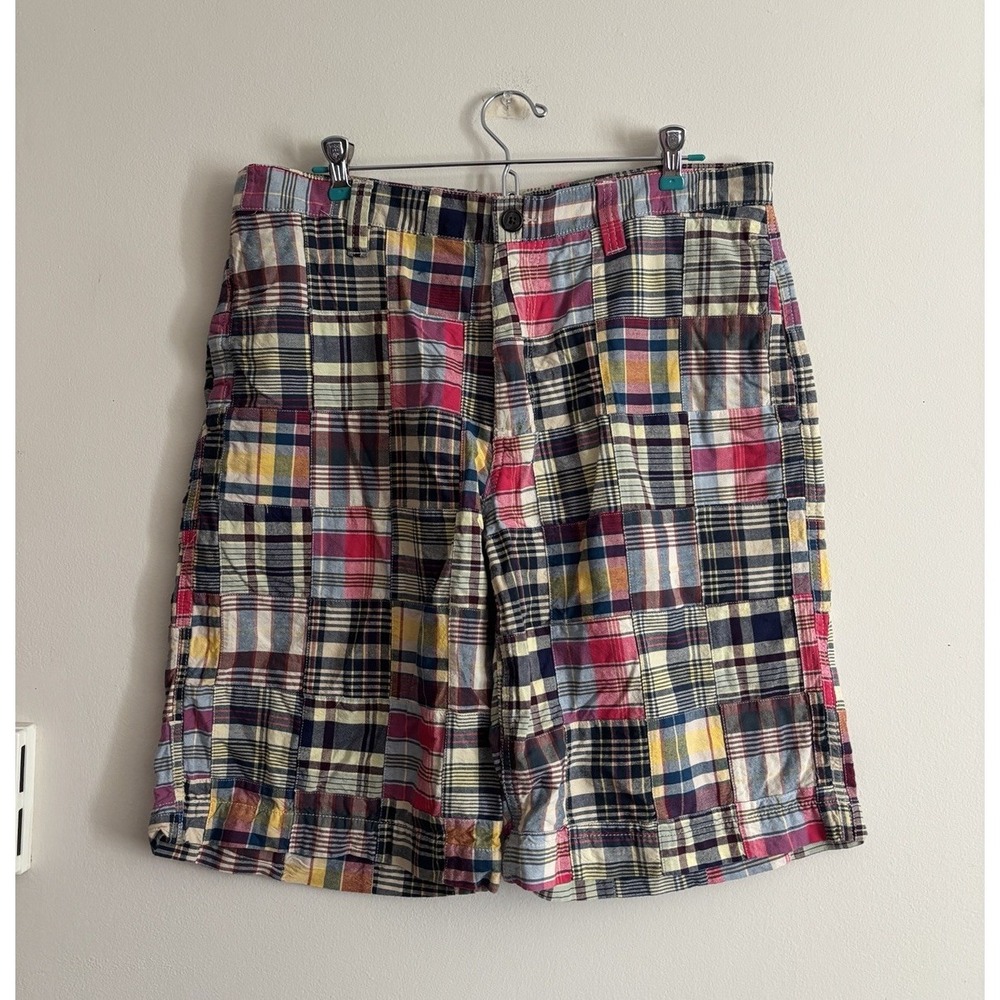 Old Navy Madras Cardgo Shorts Mens 34 Cargo Utility Patchwork Plaid Pink Vintage